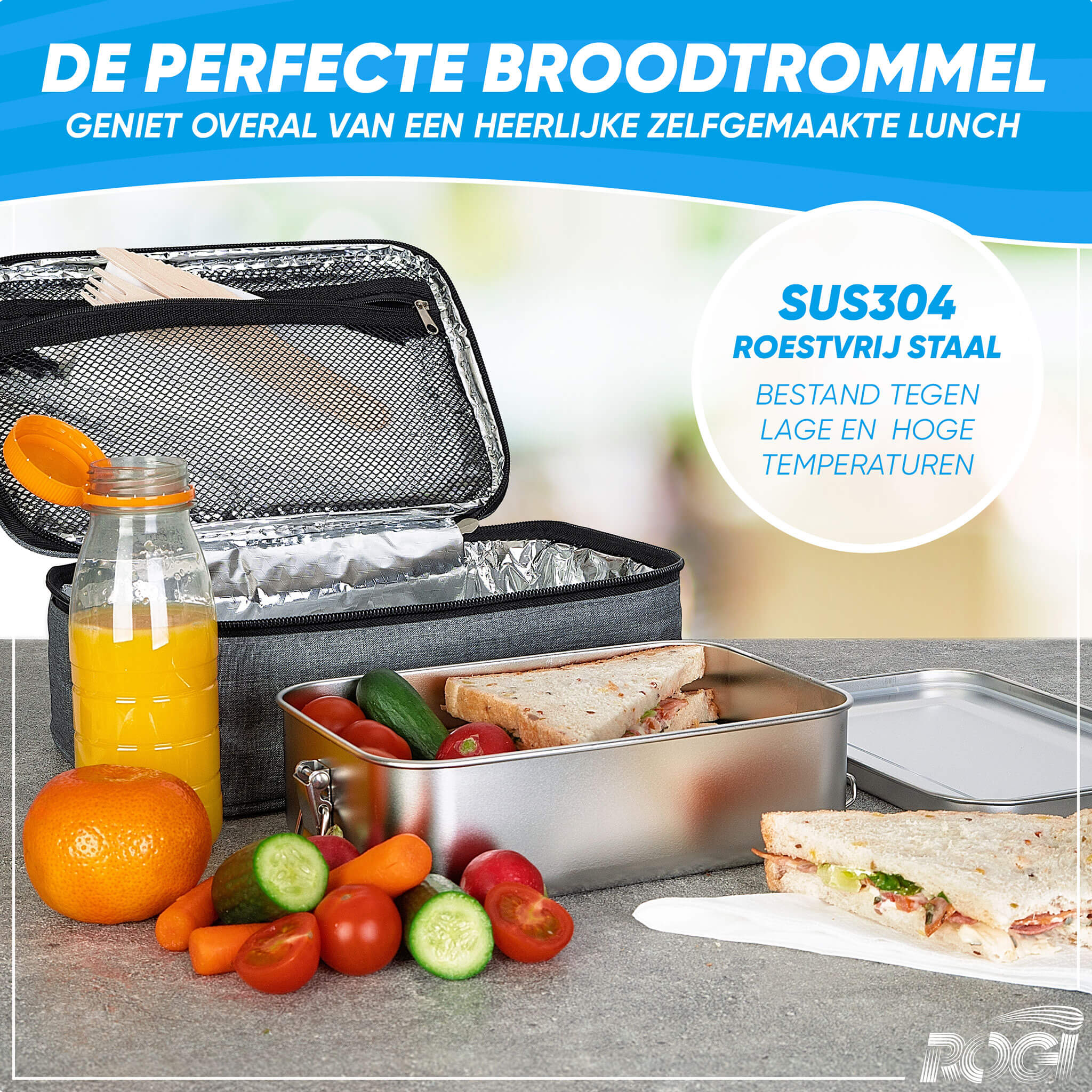 Rogi RVS Lunchbox Inclusief Koeltas